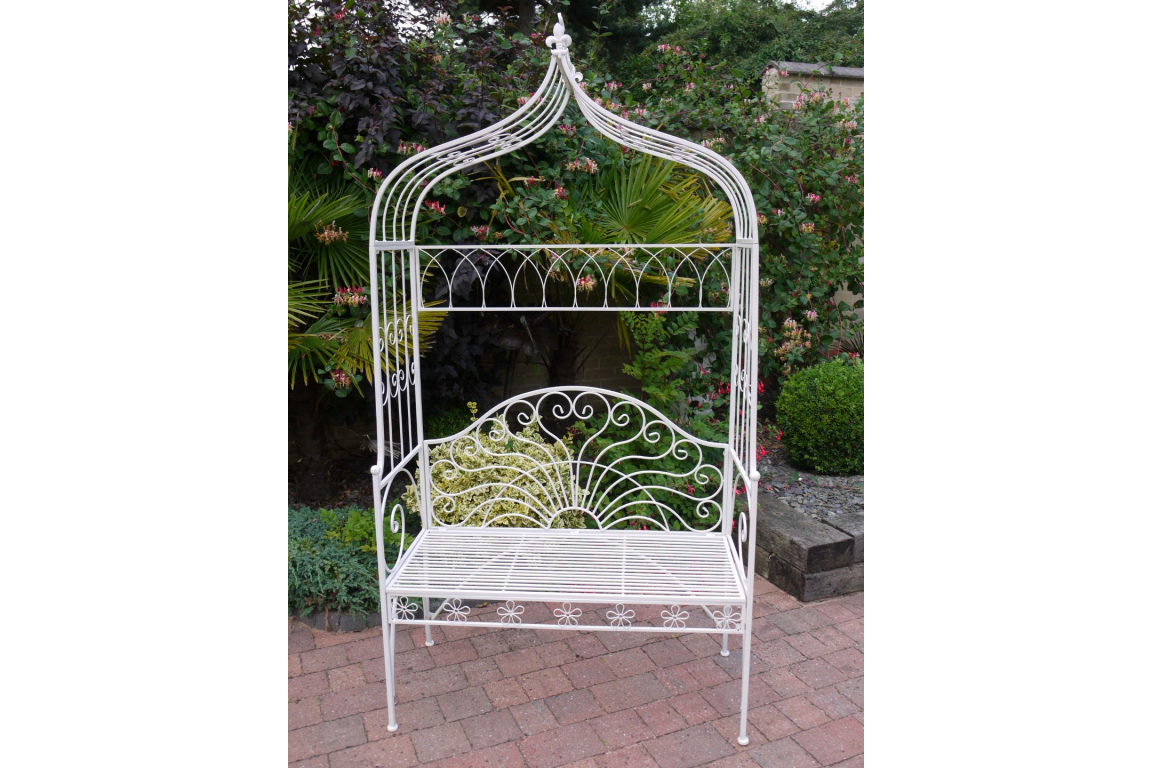Milk White Garden Bench – Ornate Metal Outdoor Seating