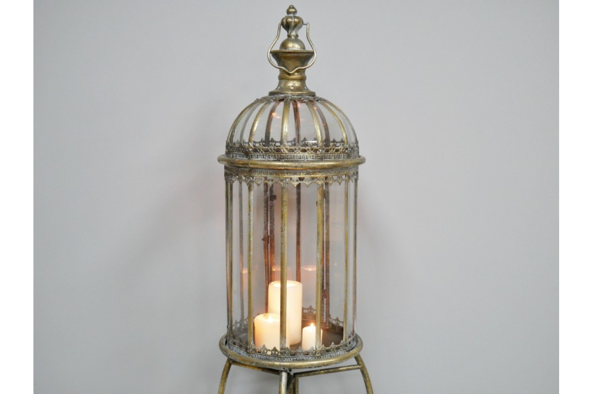 Tall Lantern On Stand – Ornate Metal Candle Holder