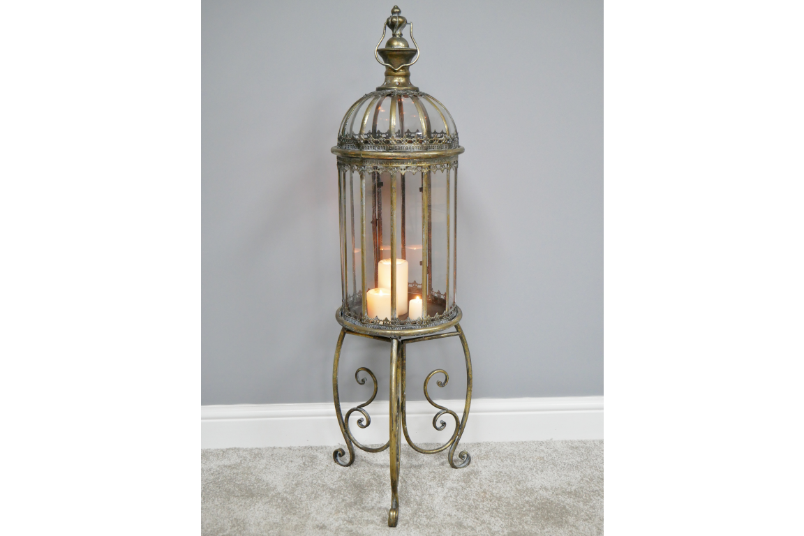 Tall Lantern On Stand – Ornate Metal Candle Holder