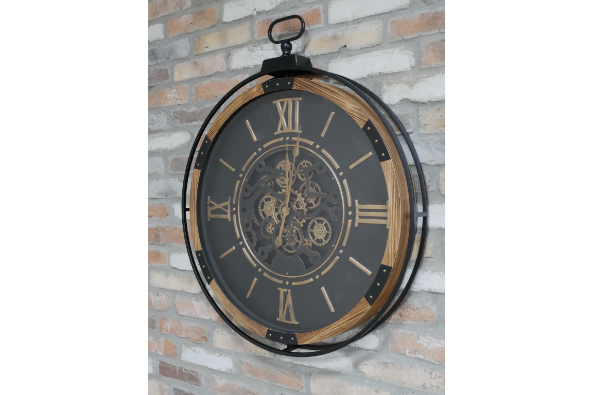 Large Wall Clock With Moving Cogs – Vintage Mechanical Style
