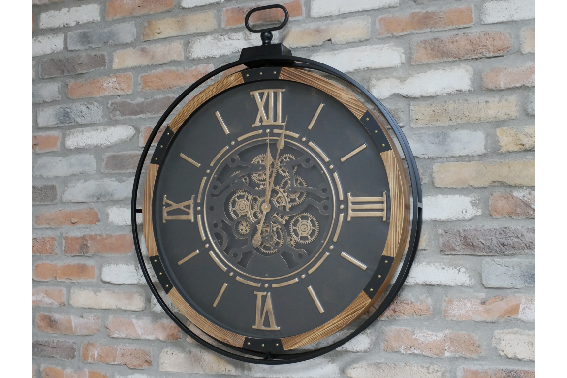 Large Wall Clock With Moving Cogs – Vintage Mechanical Style