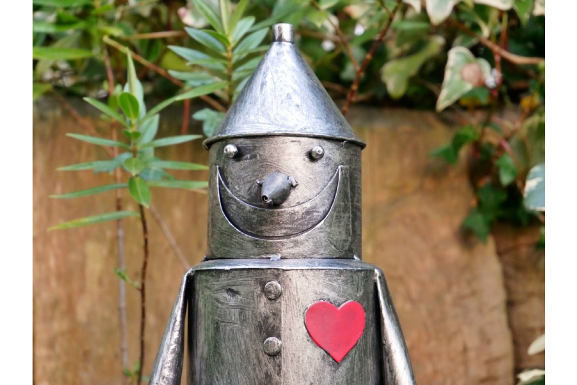 Small Tin Man Statue – Silver Metal Garden Figure