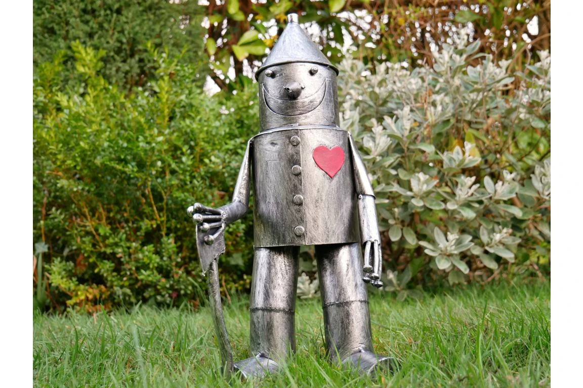 Small Tin Man Statue – Silver Metal Garden Figure 
