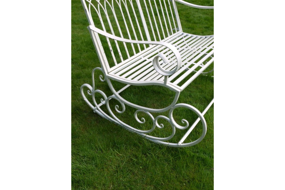 Antique Cream Metal Rocking Bench – Decorative Garden Furniture