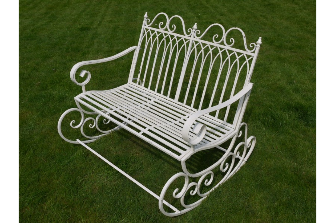 Antique Cream Metal Rocking Bench – Decorative Garden Furniture