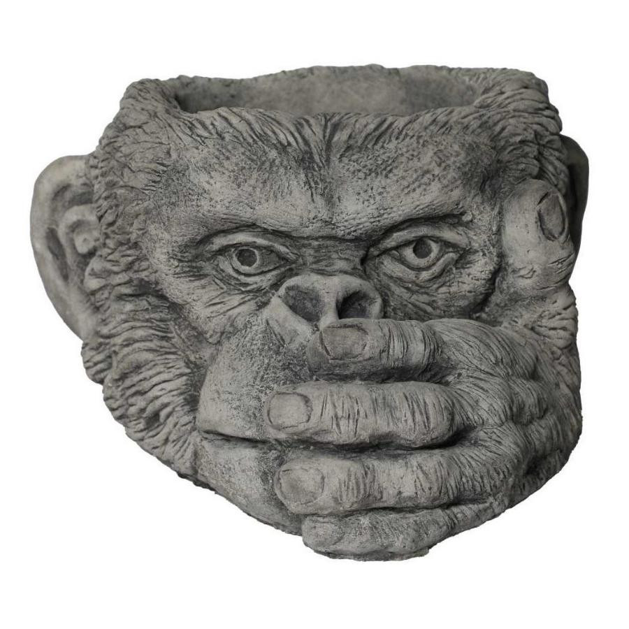 Stone Cast Gorilla Head "Speak No Evil" Planter - Three Wise Monkeys Garden Plant Pot 