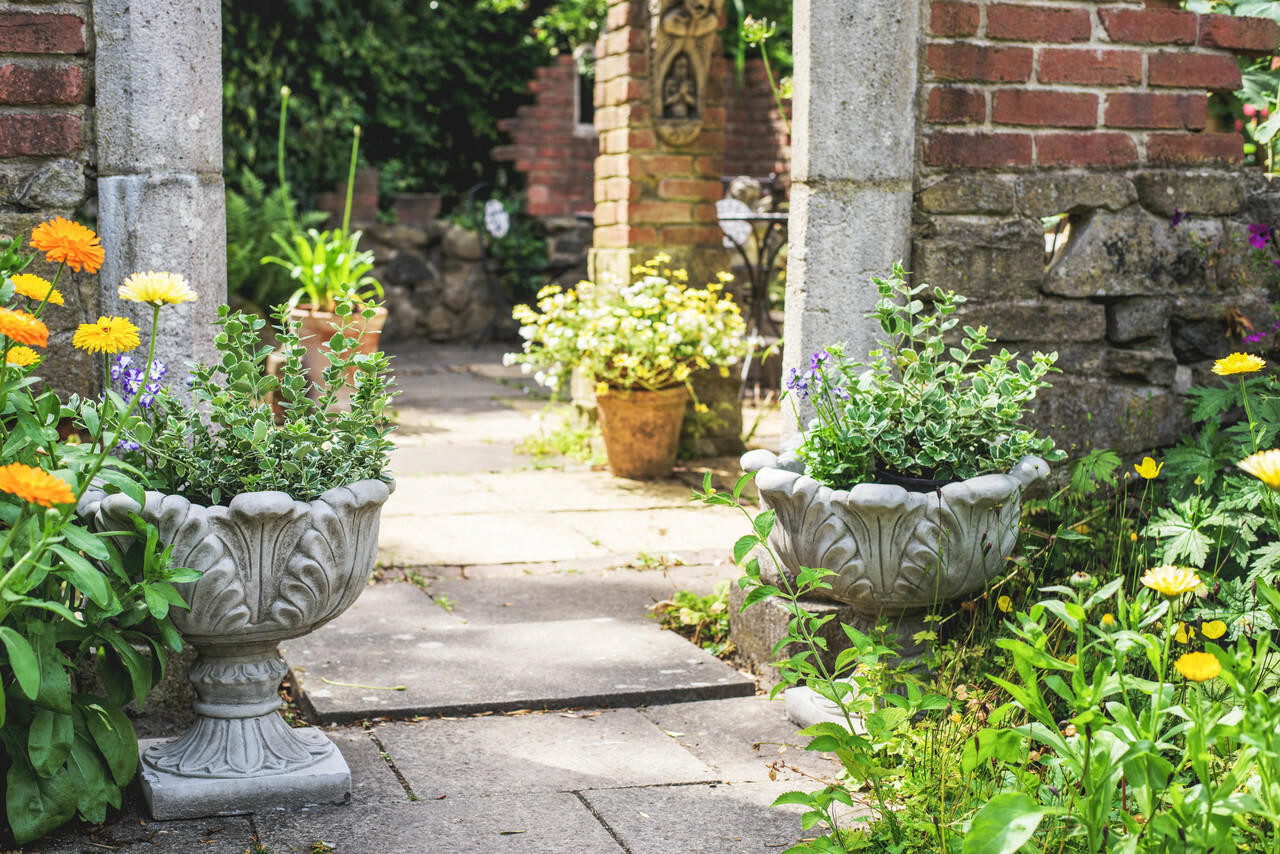 Pair of Tulip Design Stone Cast Garden Vases