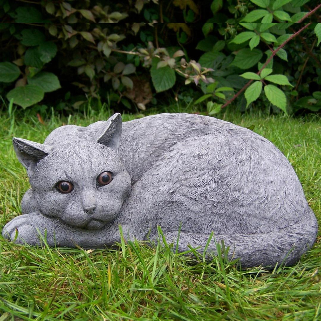 Cute Curled Up Cat Stone Garden Ornament
