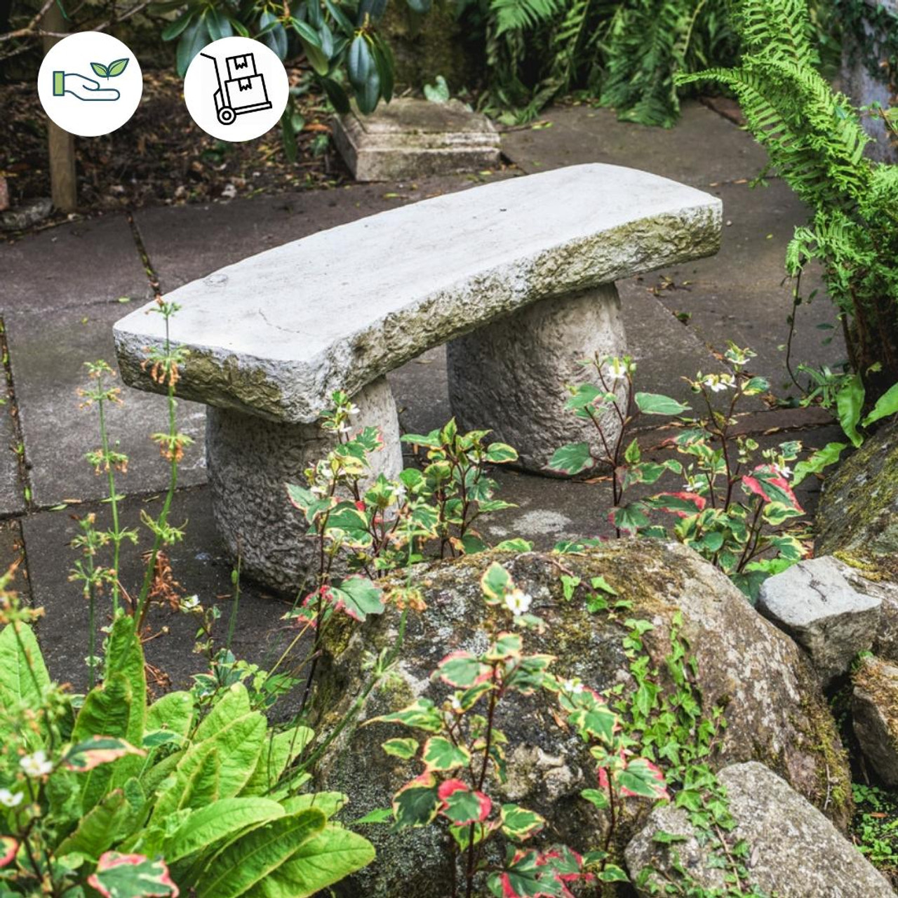 Beautiful Rustic Carved Stone Cast Garden Bench