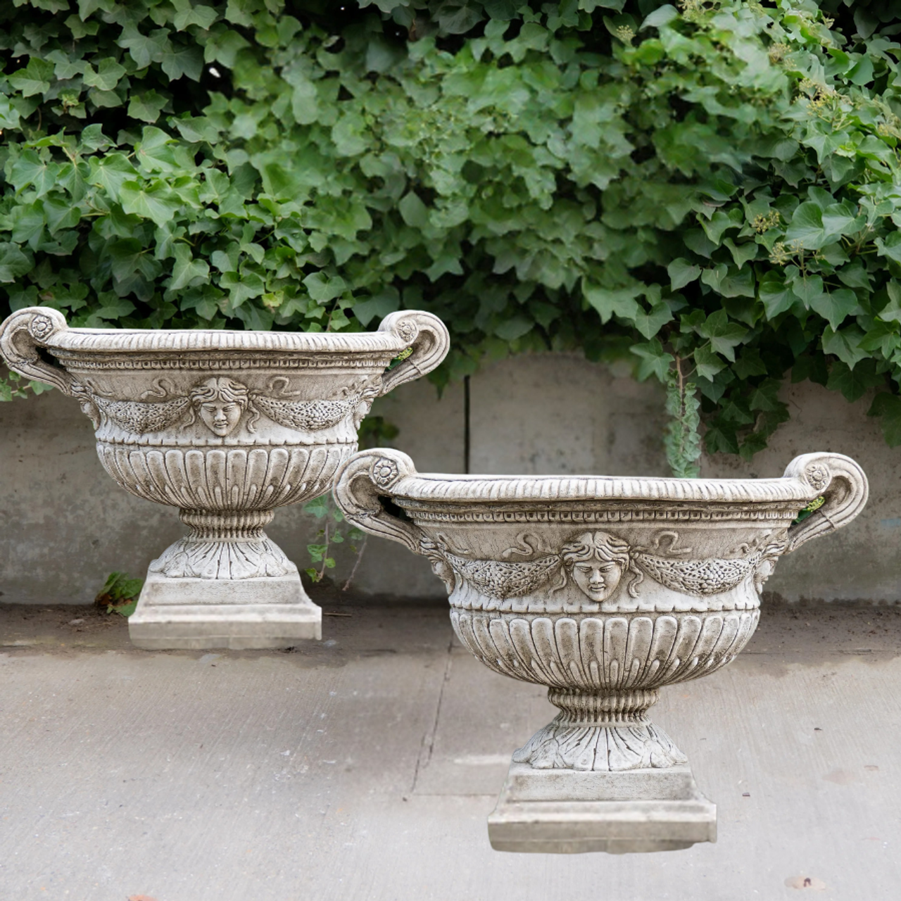 Pair of Large Oval Antique Garden Urns