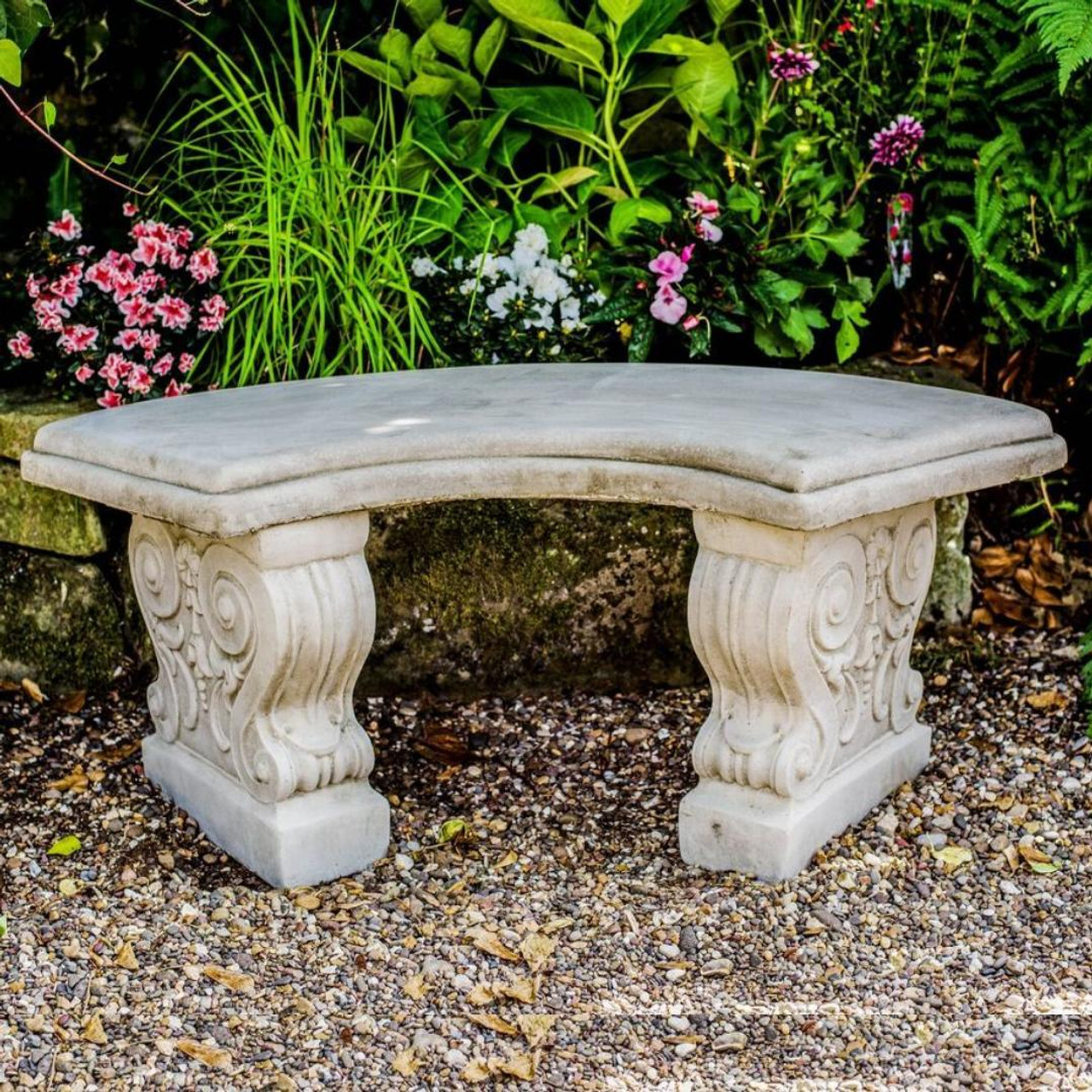 curved wooden garden bench