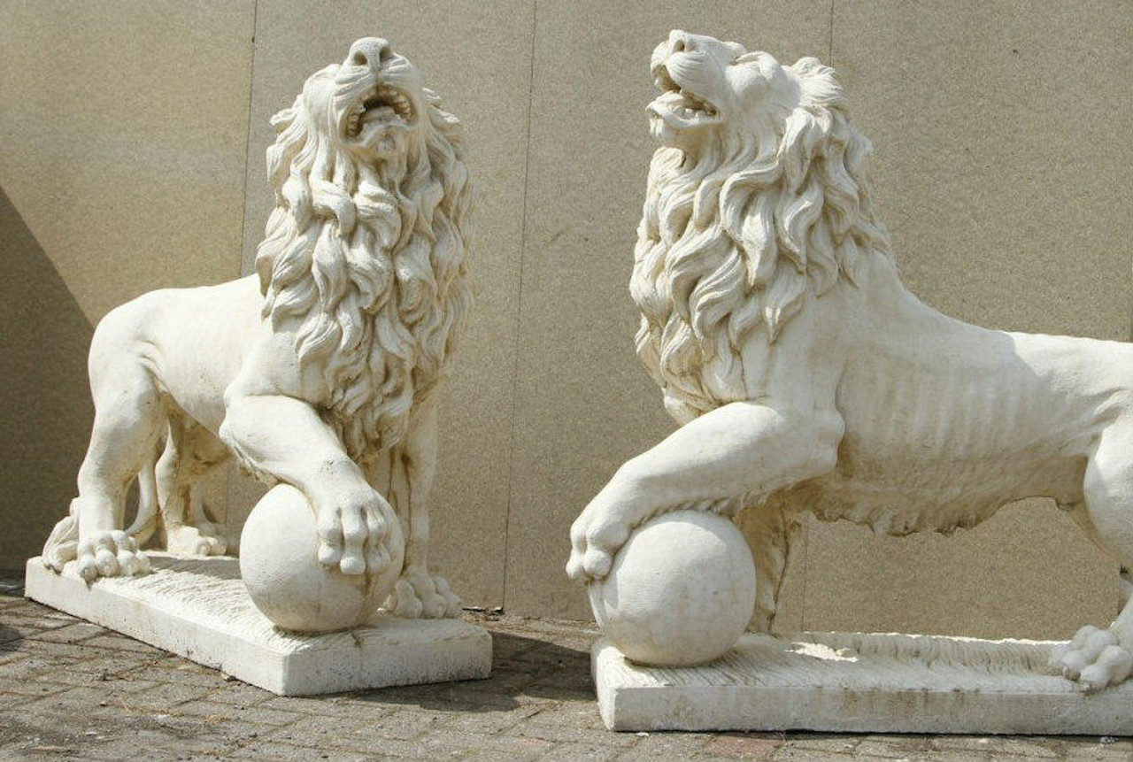 Pair of Giant Stunning Lions with Ball