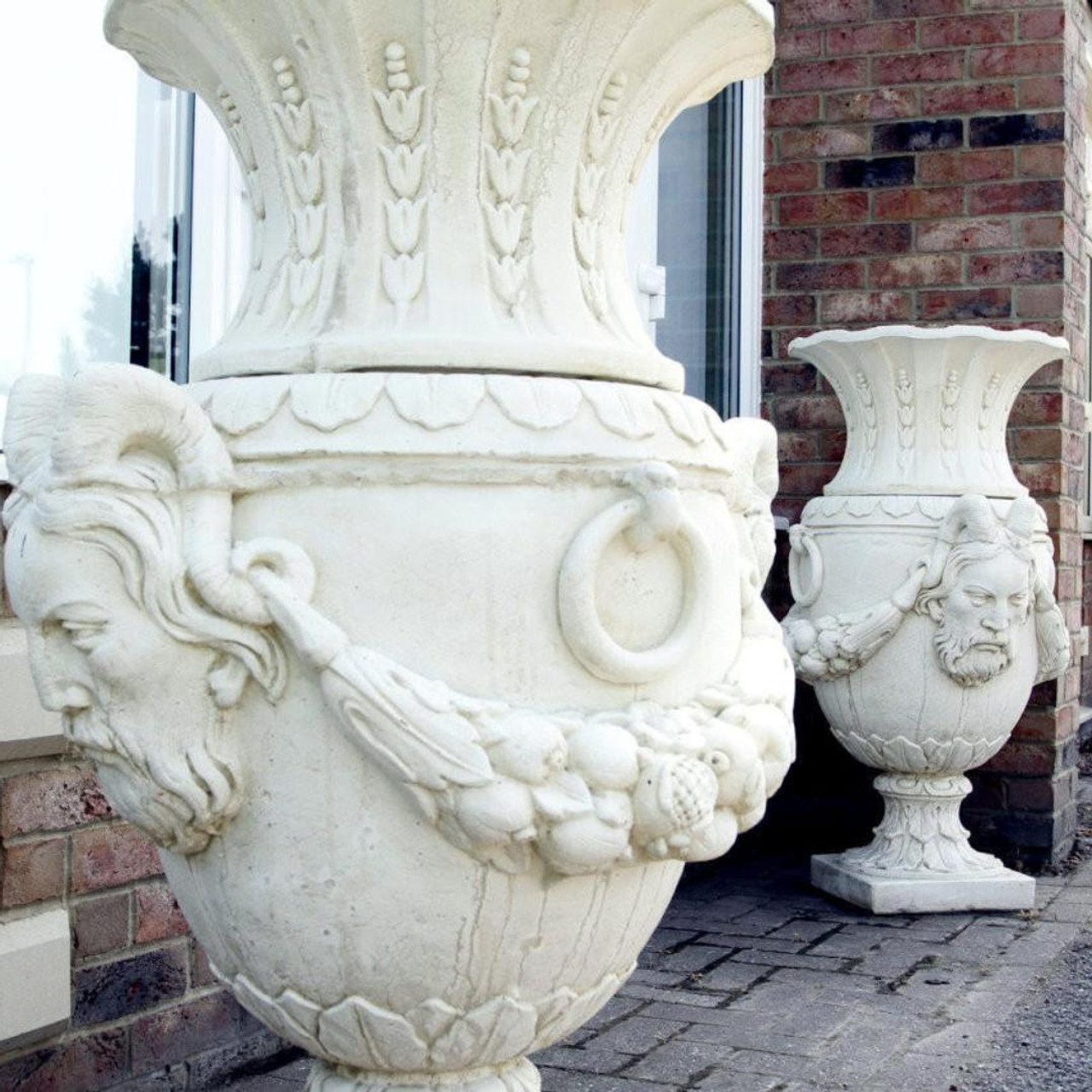 Pair of Urns With Mythical Horned Man Design 