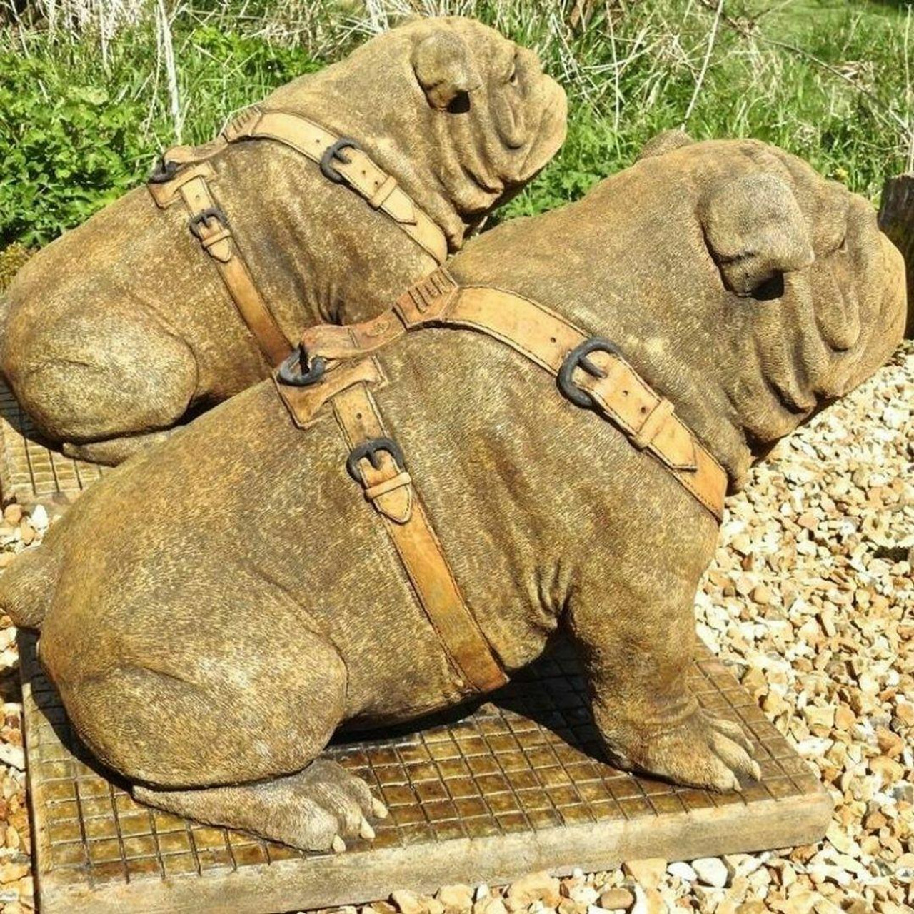 EXCLUSIVE Pair Life Size Sitting British Bulldogs Ornament Statue Hand Made in UK
