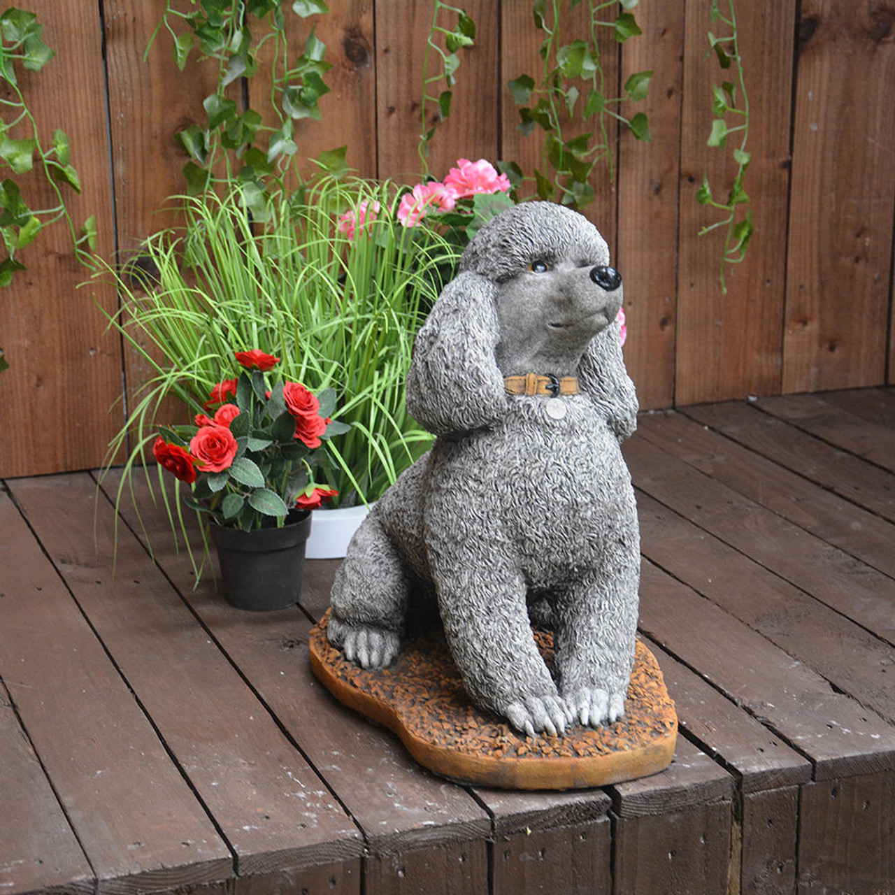 Stone Cast Sitting Poodle Statue