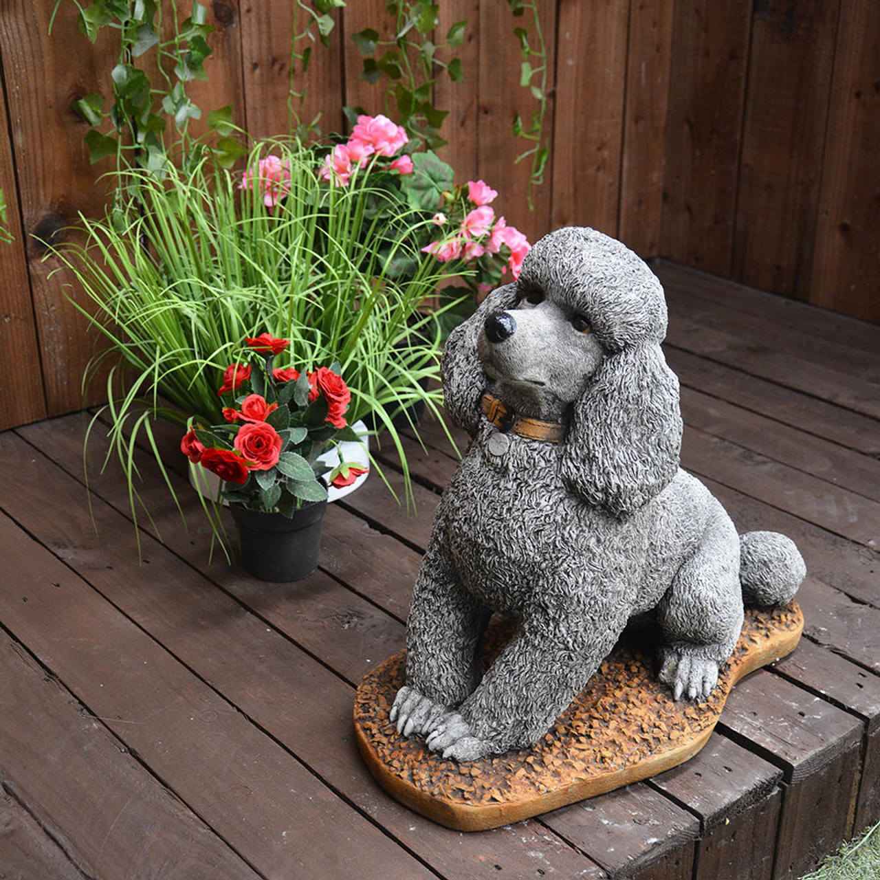 Stone Cast Sitting Poodle Statue