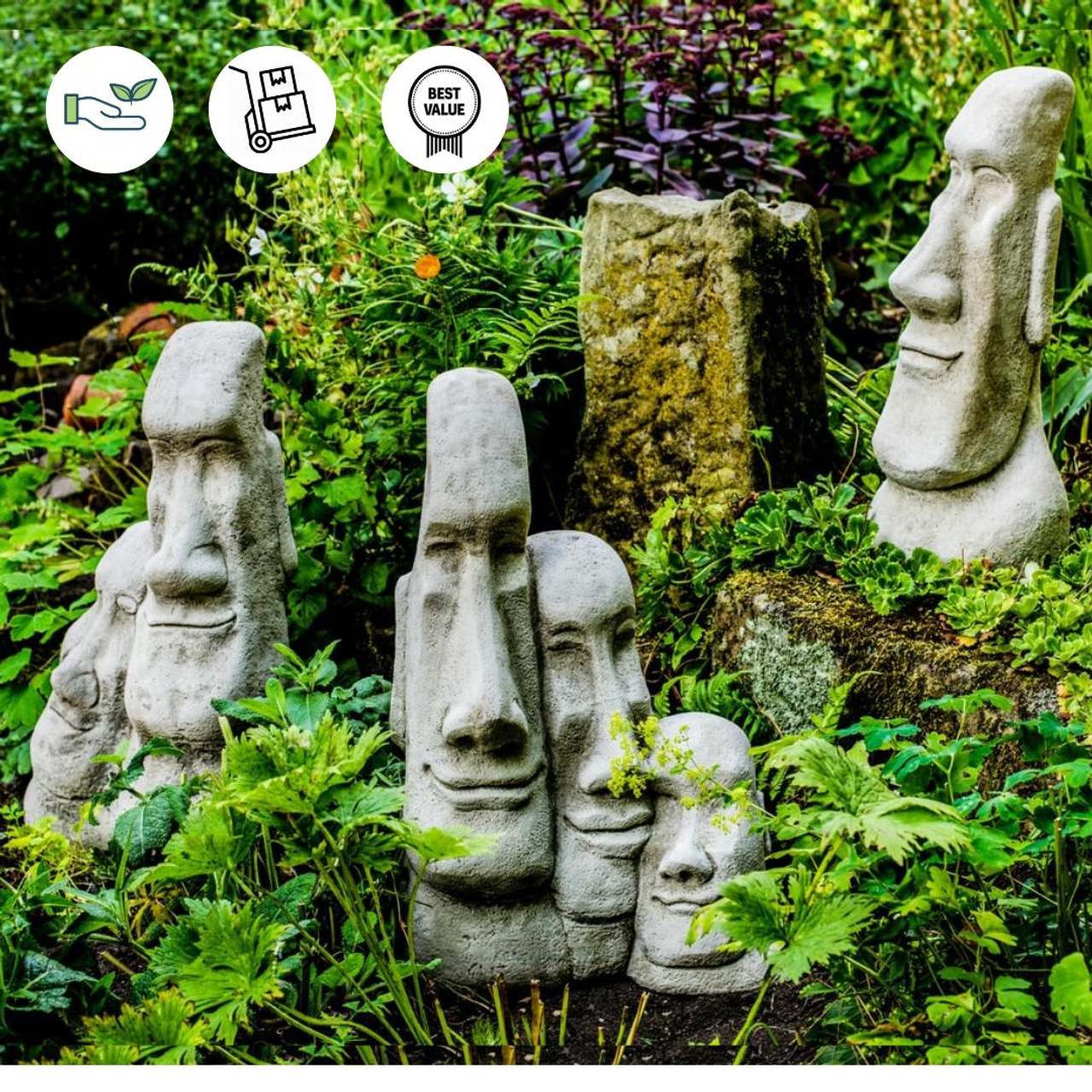 Three Large Easter Island Head Statues - Value Set