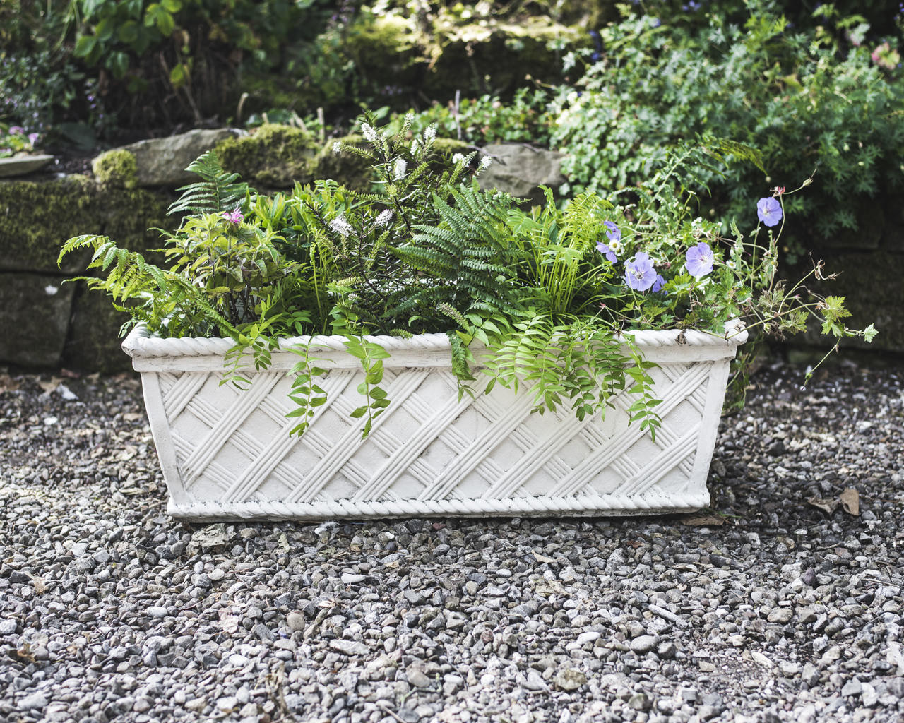 Large Wicker Design White Stone Trough