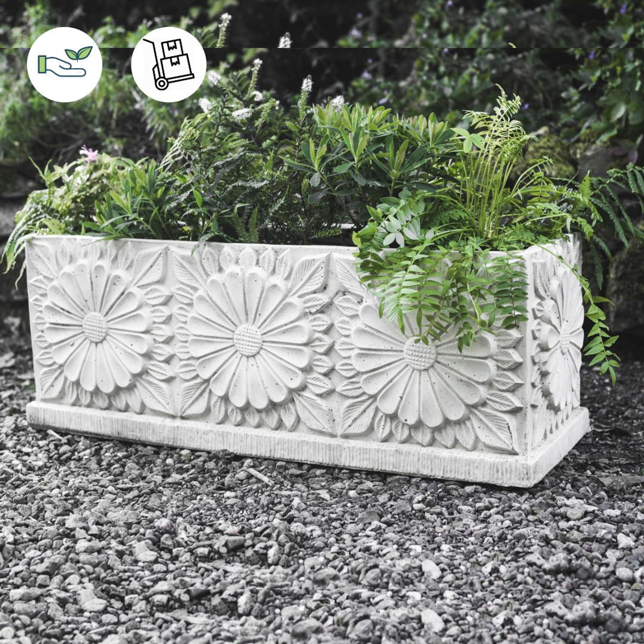 Large Daisy design Stone Planter Trough