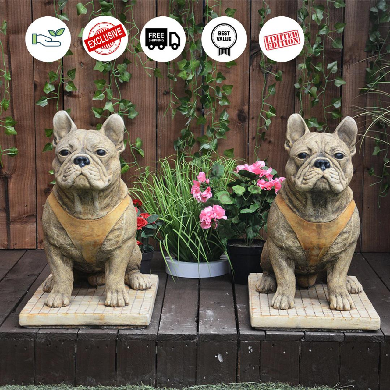 Pair of Life Size French Bulldog Statues