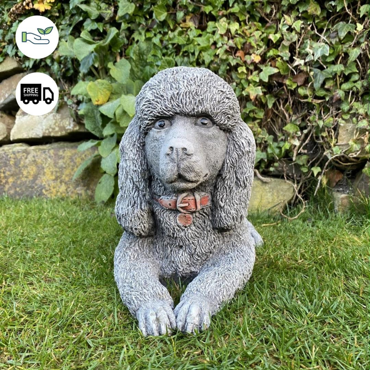 Stunning Stone Cast Laying Poodle Statue