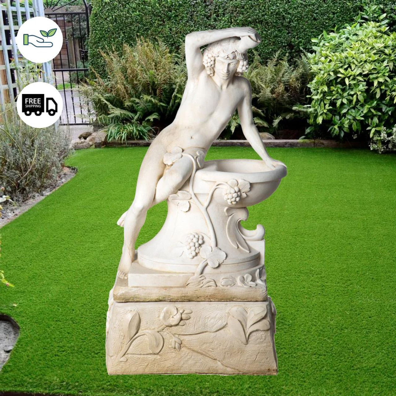 Large White Stone Bathing Man Statue with Large Base