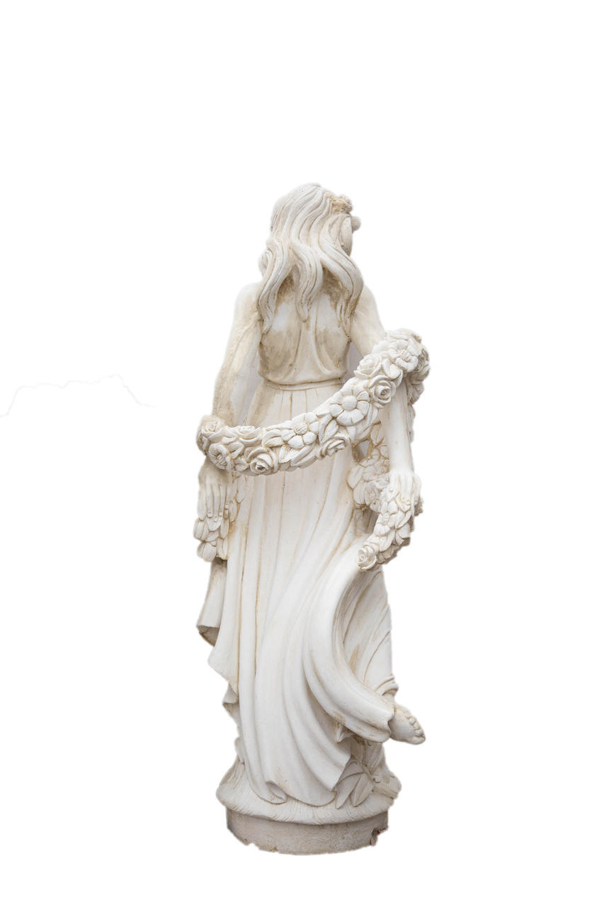 Tall and Elegant White Stone Cast Lady With A Rose Garland