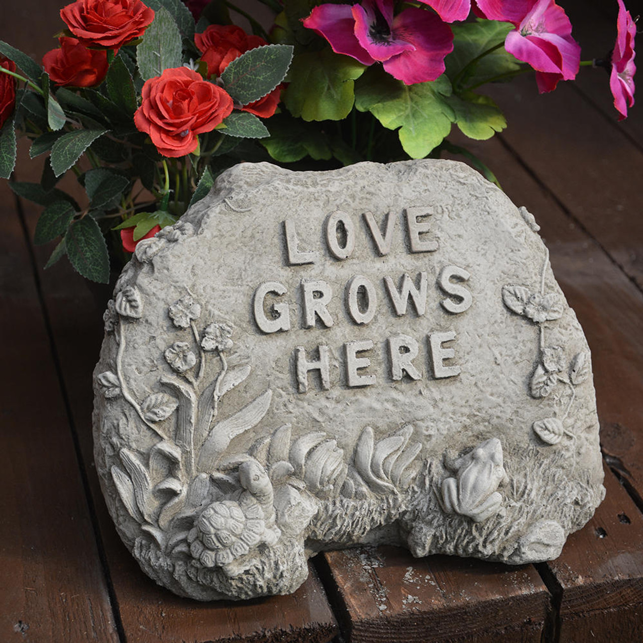 Love Grows Here Stone Garden Sign