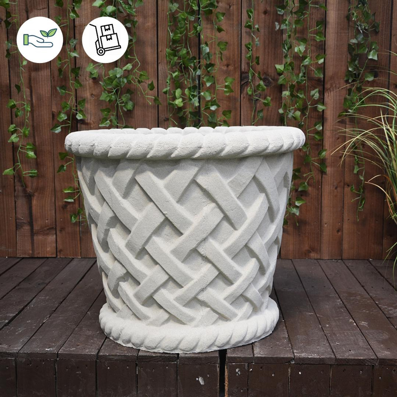 Very Large Wicker Design Sandstone Planter