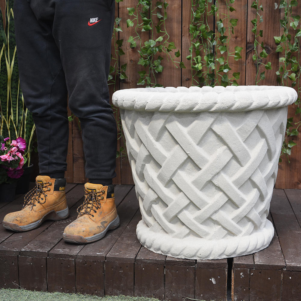 Very Large Wicker Design Sandstone Planter