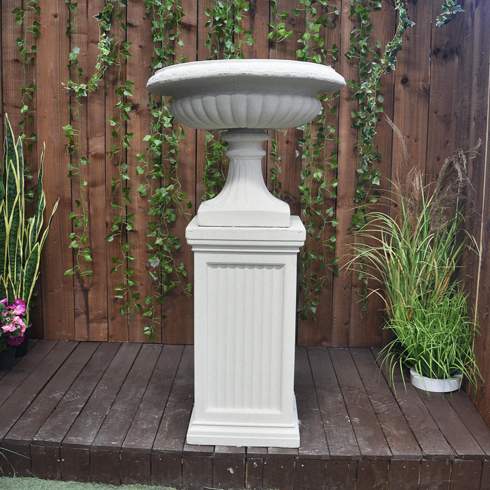 Giant Cross Patterned Urn on Plinth In Beautiful Sandstone