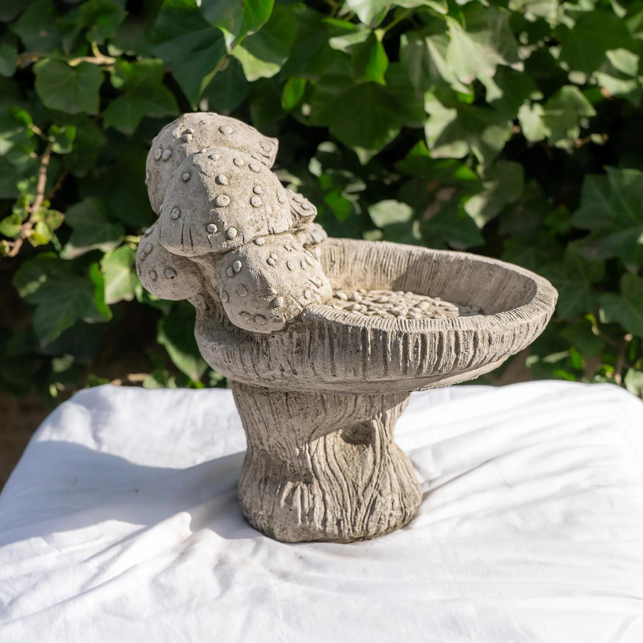 Big Mushrooms Stonecast Bird Bath Statue Garden Ornament