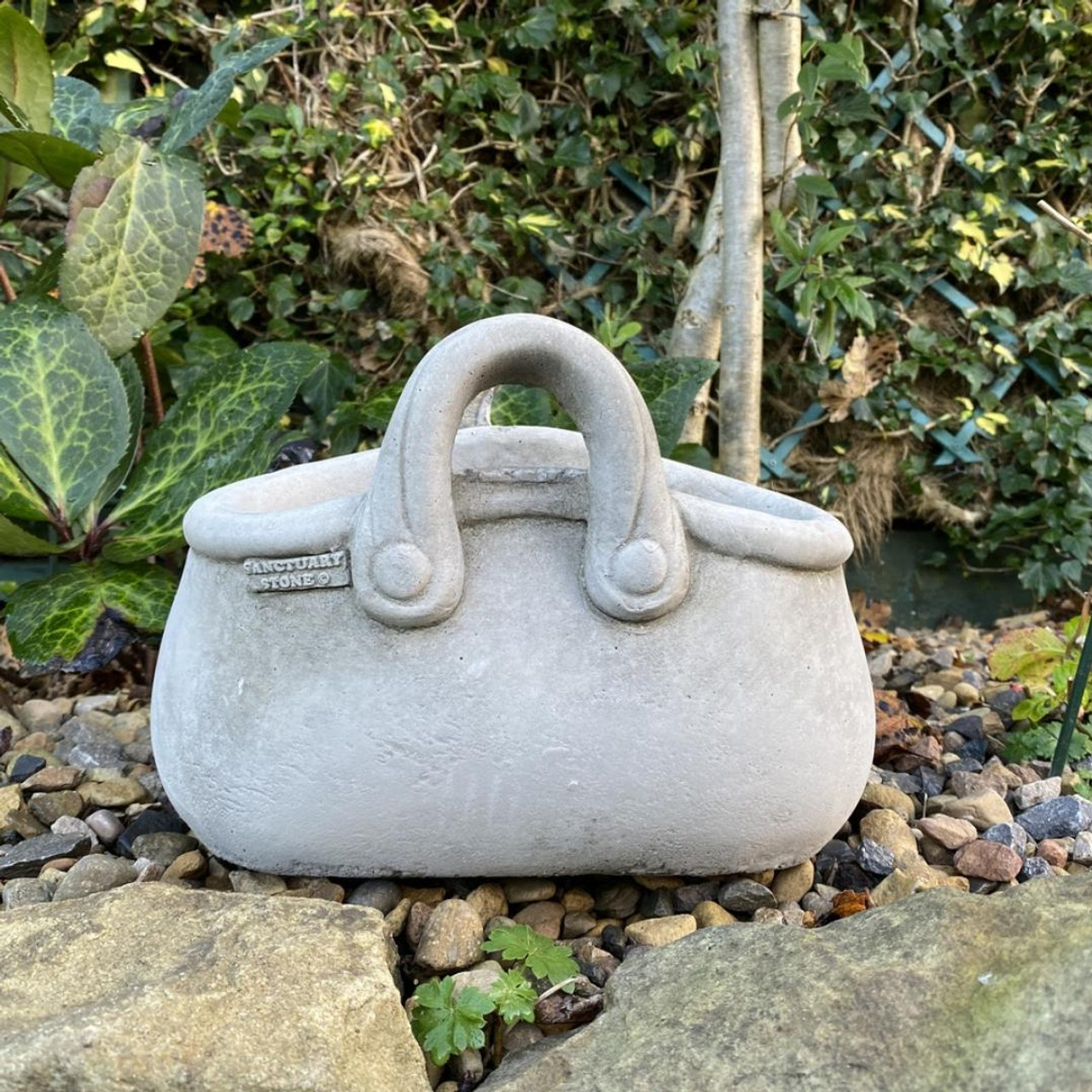 Open handbag Stone Plant Pot