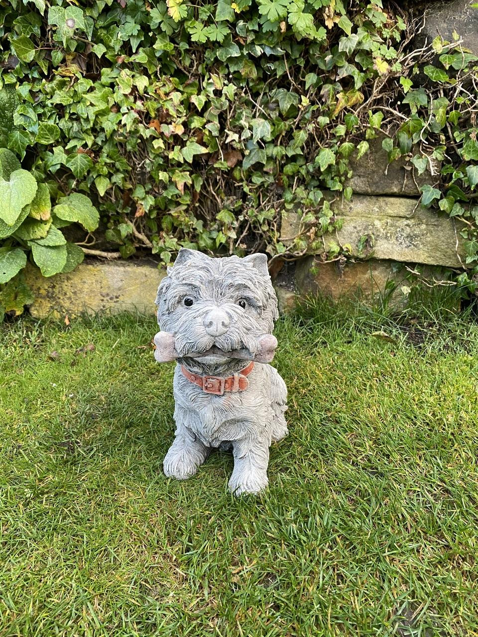 Small Westie Terrier chewing bone Stone Ornament