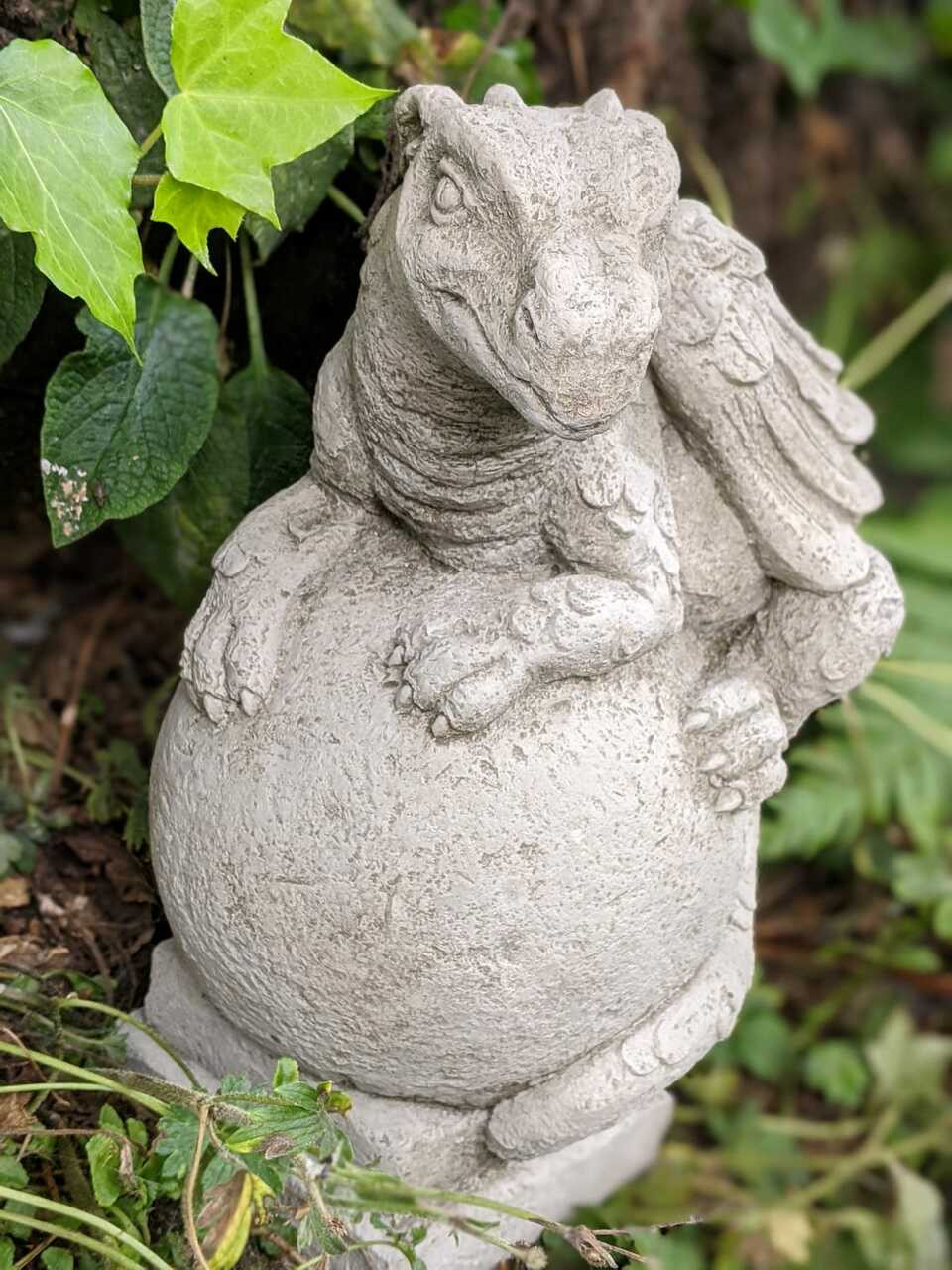 Solid Stone Cast Dragon on Ball Garden Ornament