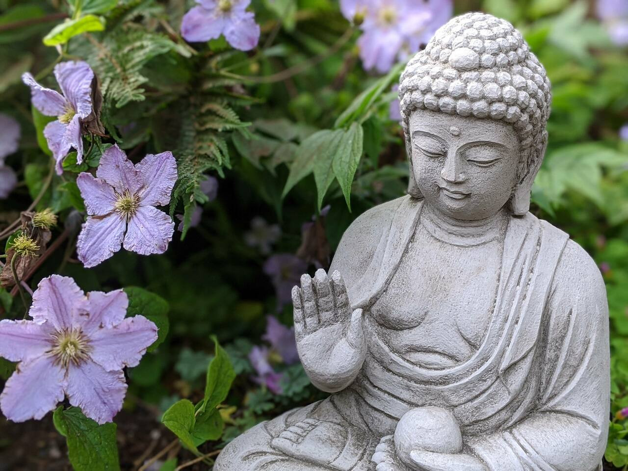 Small Buddha with Ball in Hand Garden Statue