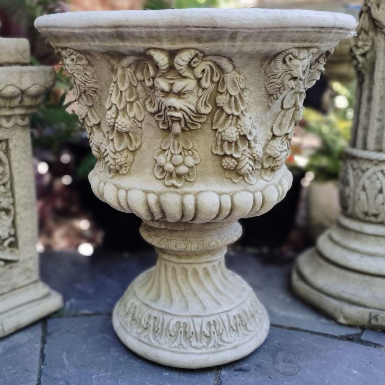 Detailed Stone-cast' Bacchus' Vase Pot (Not including plinth) 