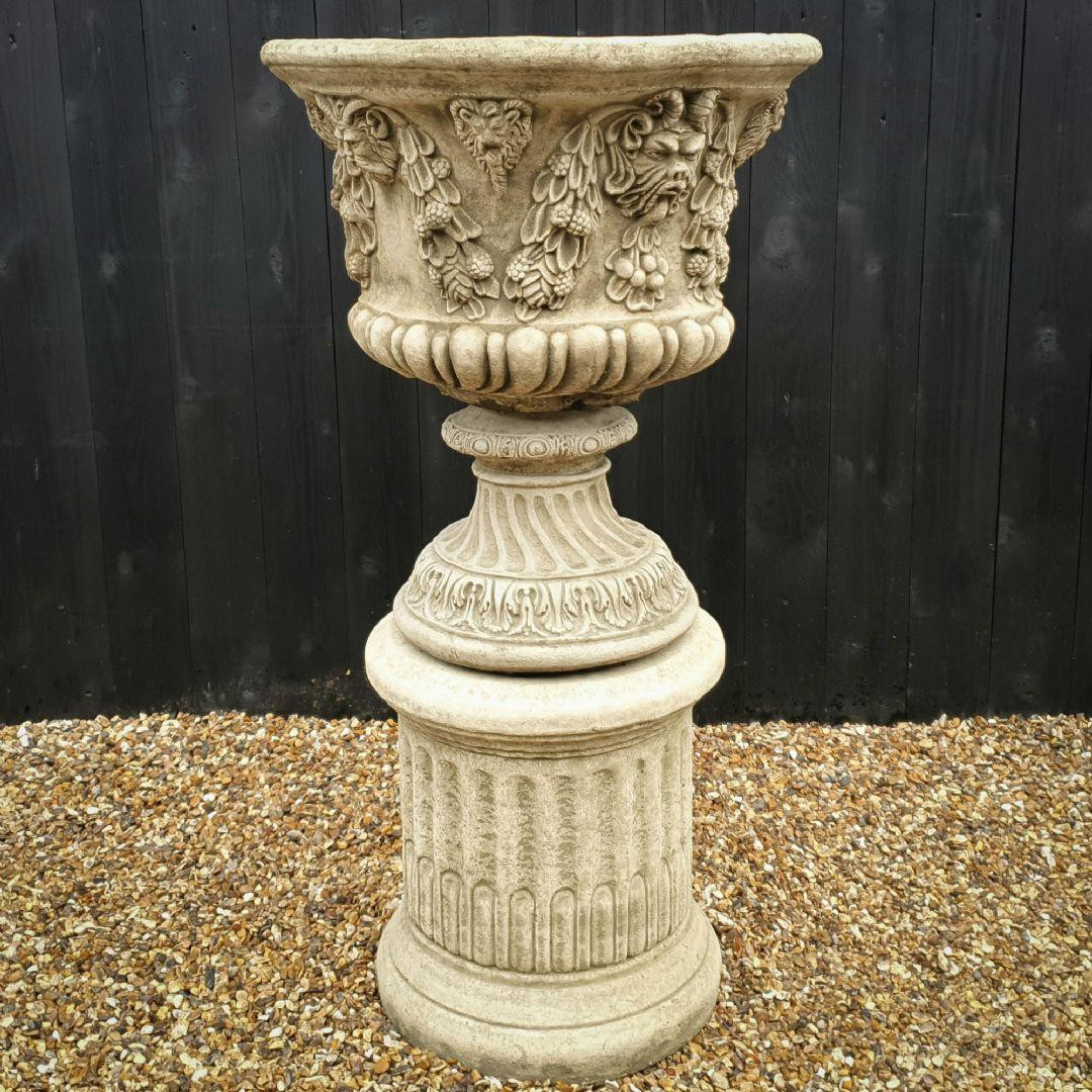 Detailed Stone-cast' Bacchus' Vase Pot (Not including plinth)