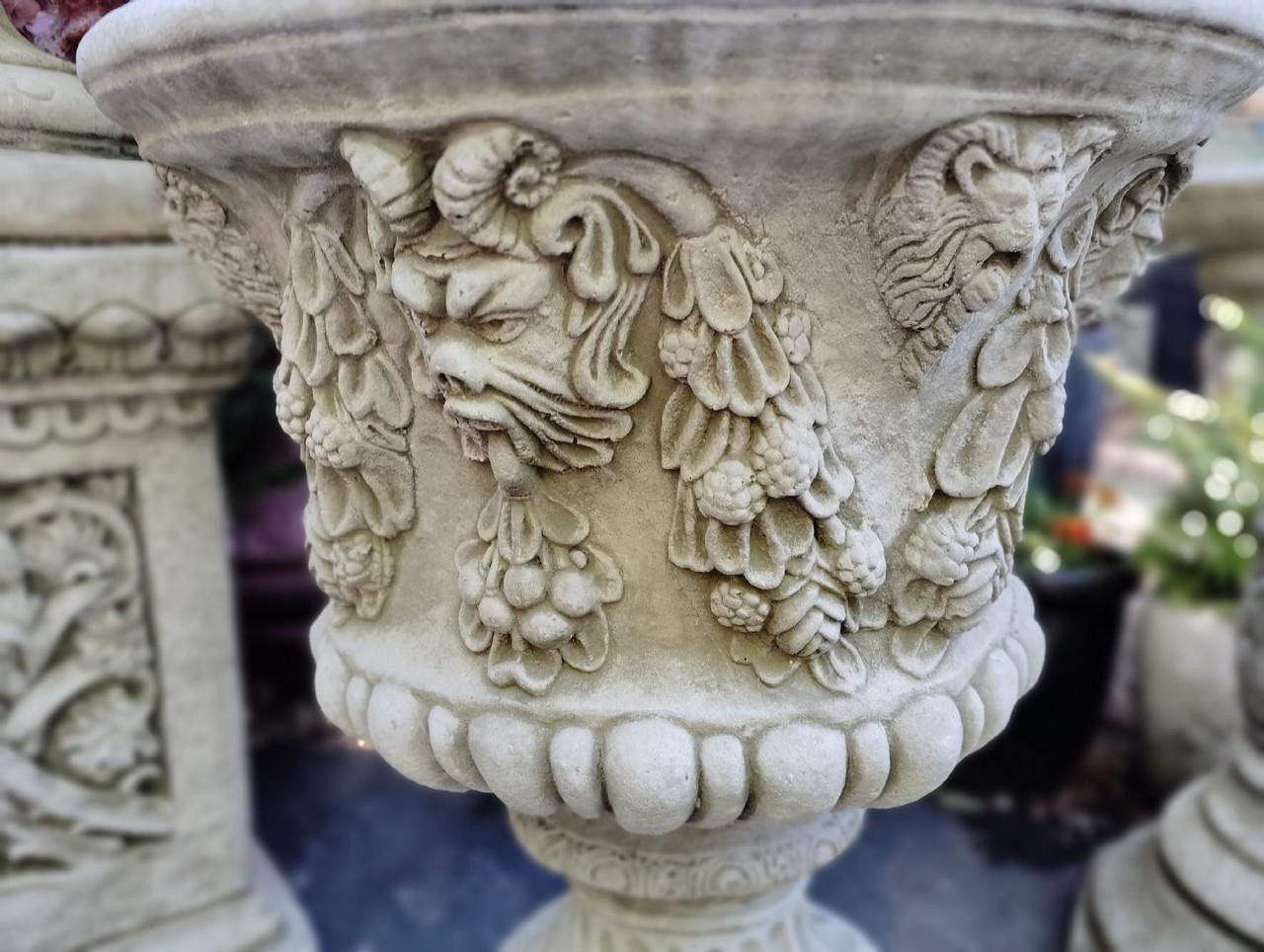 Detailed Stone-cast' Bacchus' Vase Pot (Not including plinth)