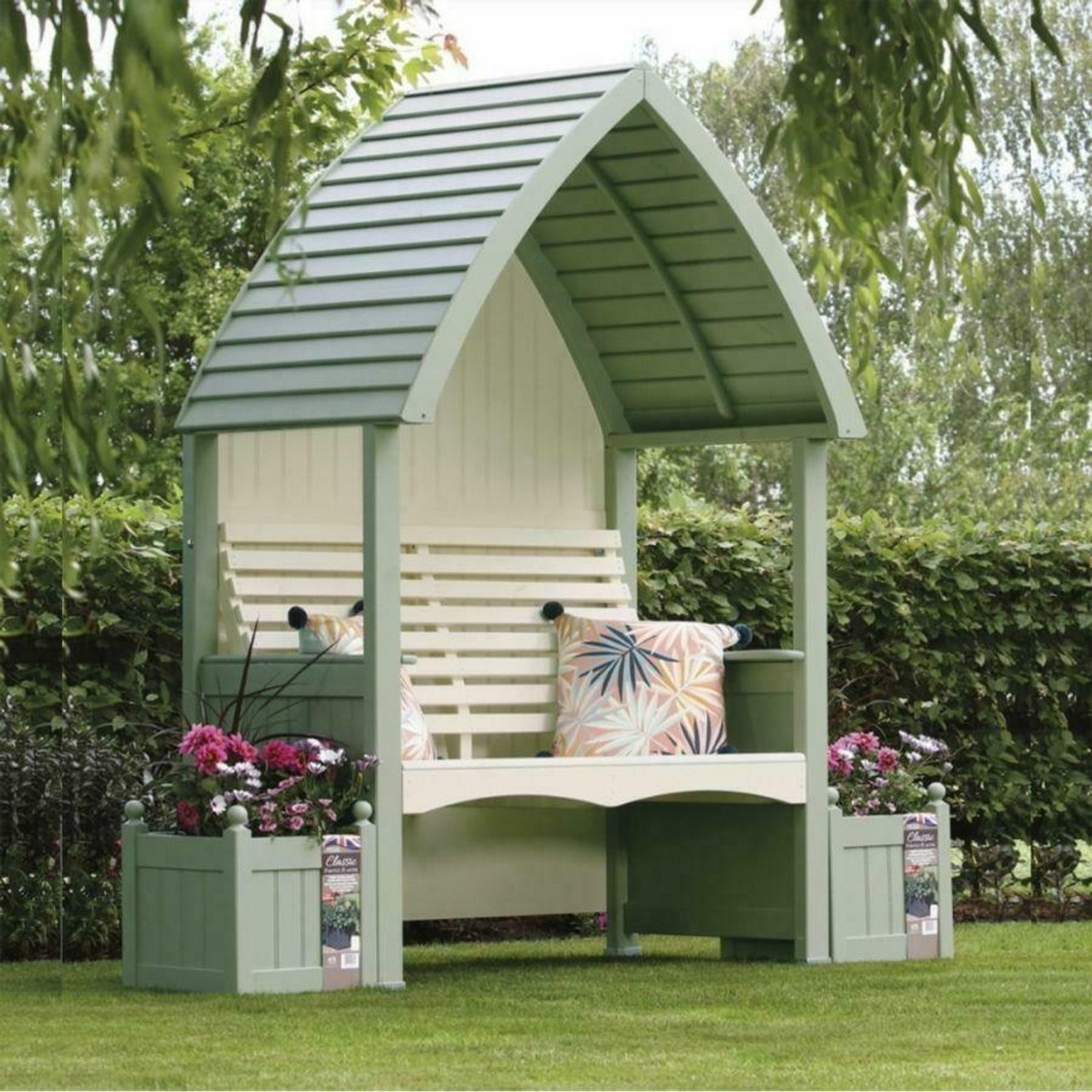 Wooden Garden Arbour Cottage In Sage and Cream