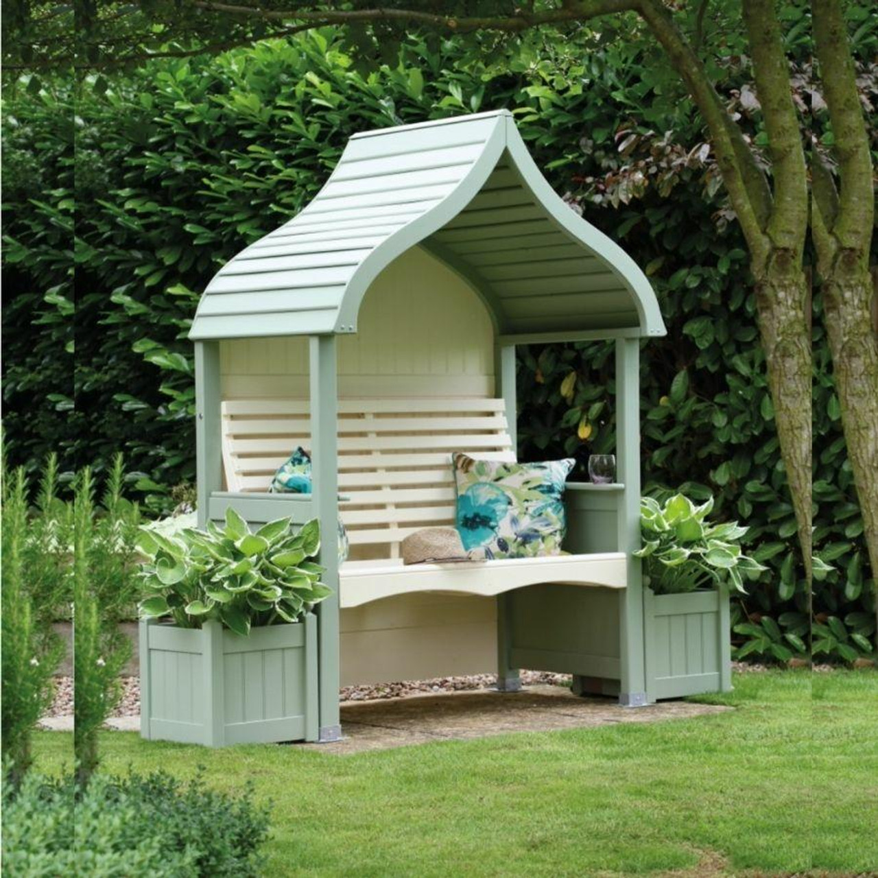 Wooden Garden Arbour Orchard In Sage and Cream