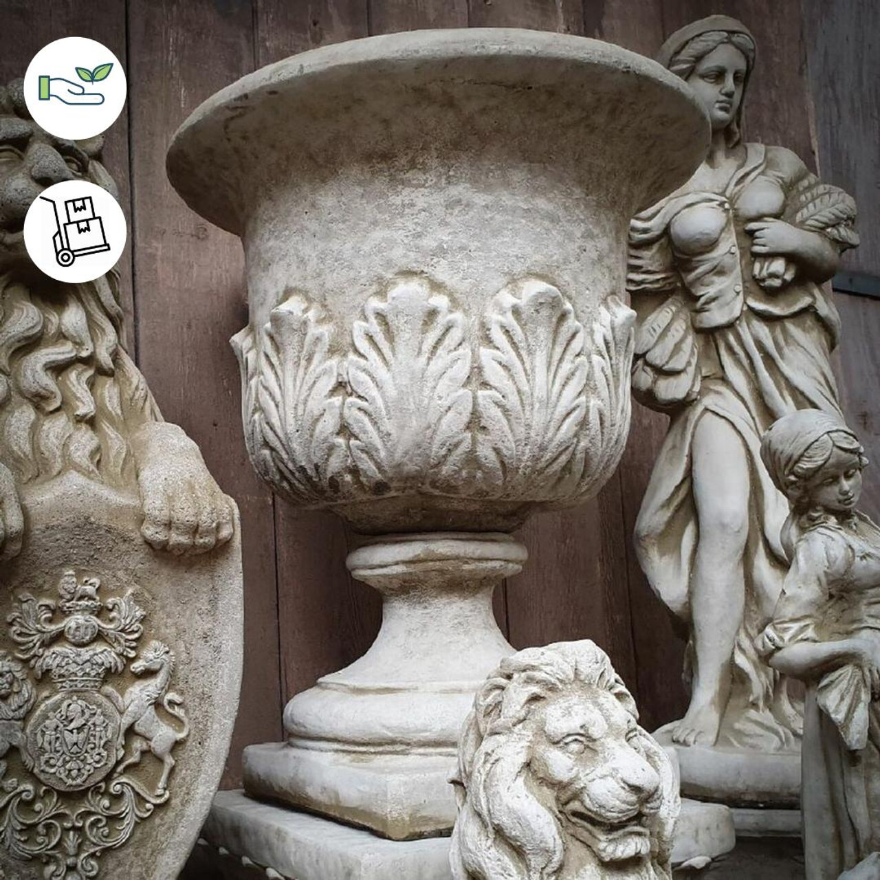 Large Acanthus Leaf Design stone cast Garden Vase