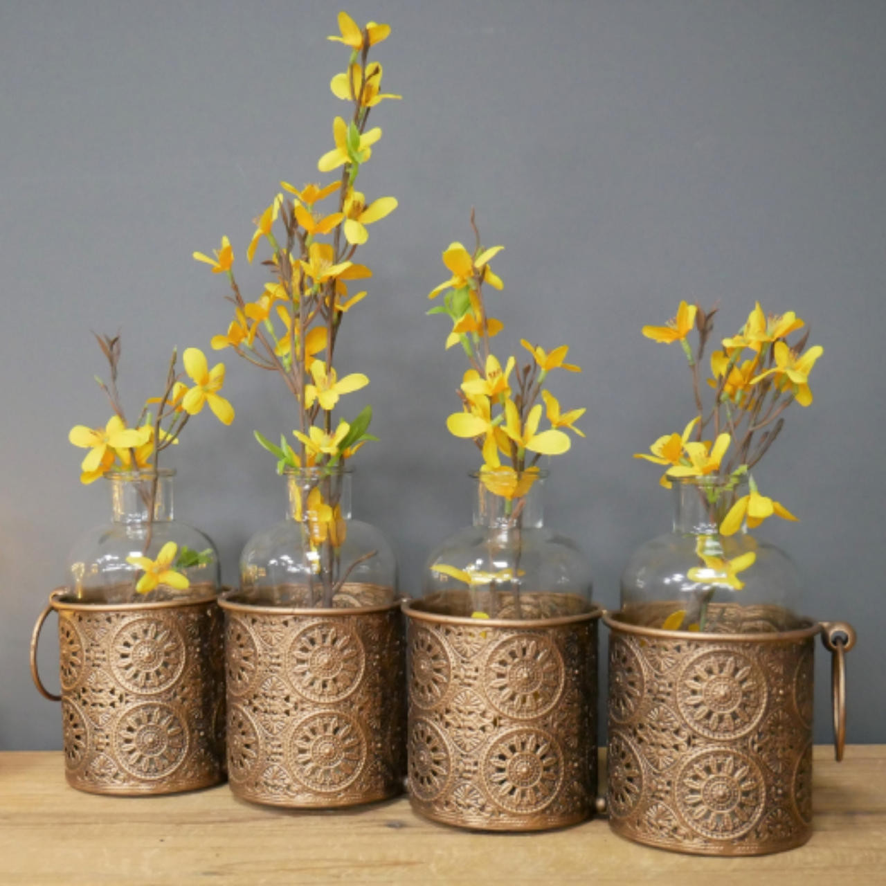 Metal and glass flower holders