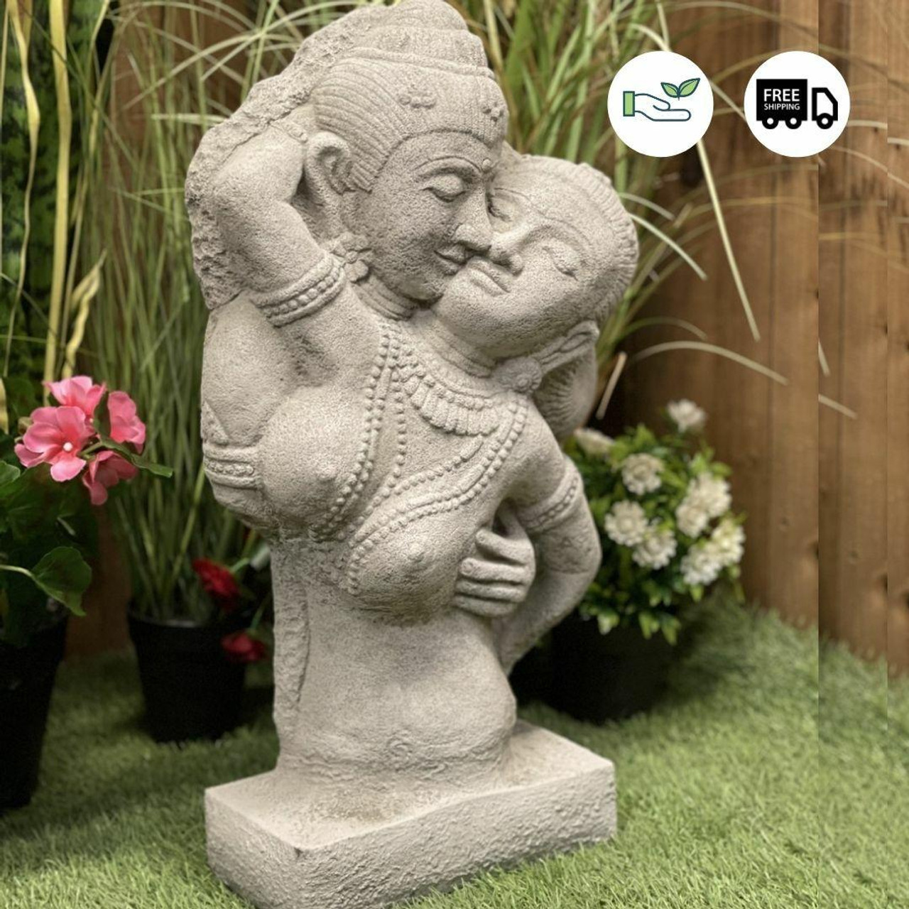 Stone Cast Thai Oriental Lovers Bust Garden Statue