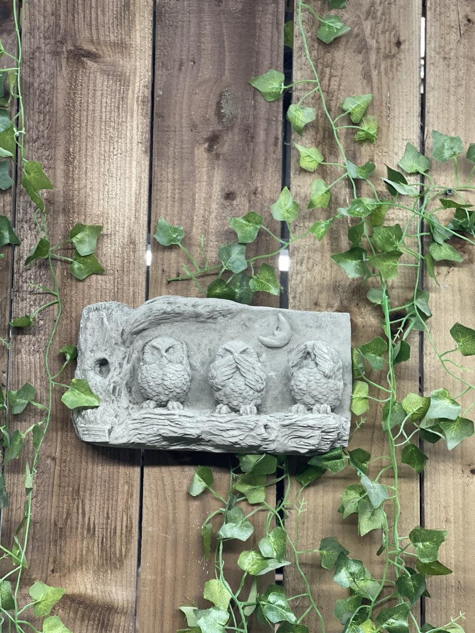 Wise Three Owl Stone Cast Wall Plaque