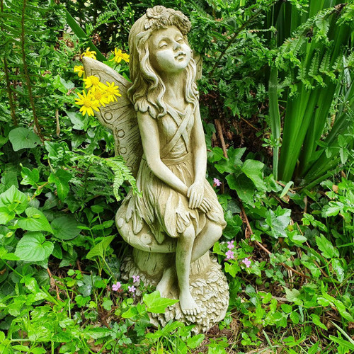 Stone Cast Gazing Fairy of the Forest Ornament 