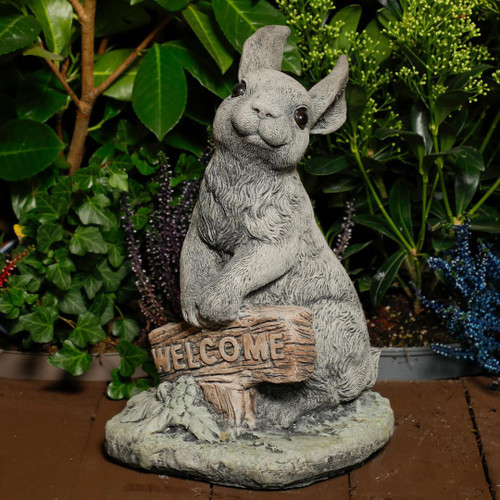 Welcome Bunny Stone Cast Statue Garden Ornament | Cute Rabbit Statue Welcome Bunny Stone Cast Statue Garden Ornament | Cute Rabbit Statue