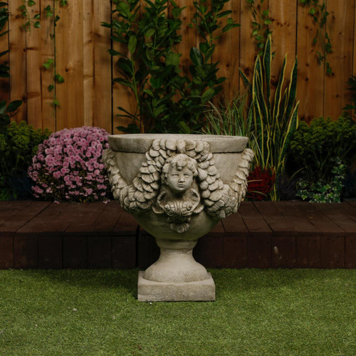 Grand & Ornate Stone Cast Cherub Planter (Lid not Included) Grand & Ornate Stone Cast Cherub Planter (Lid not Included)