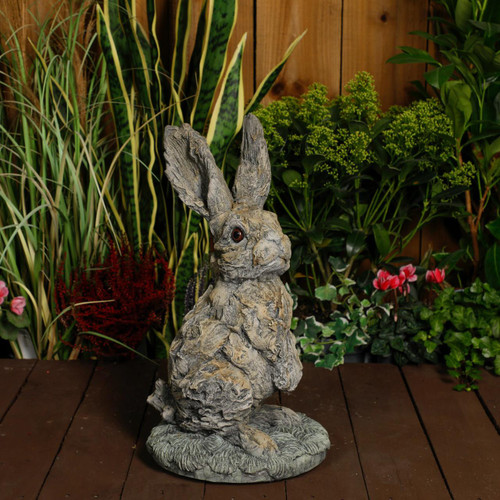 Oak Hare Statue Rustic Stone Cast Garden Ornament  Oak Hare Statue Rustic Stone Cast Garden Ornament