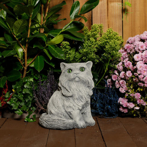 Stone Cast Upright Persian Cat Statues Garden Ornament  Stone Cast Upright Persian Cat Statues Garden Ornament